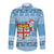 Fiji Christmas Long Sleeve Button Shirt Fijian Masi Marau na Kerisimasi! - Blue