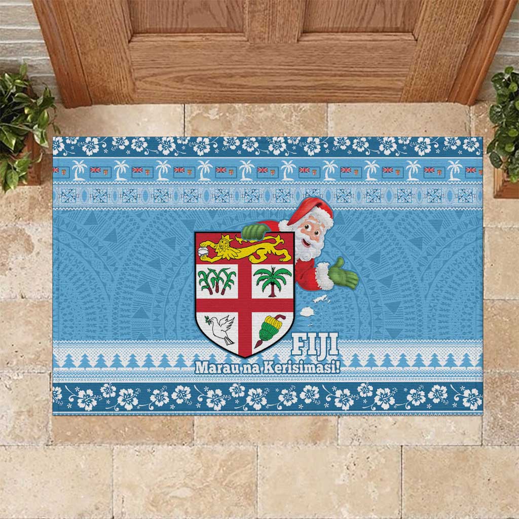 Fiji Christmas Rubber Doormat Fijian Masi Marau na Kerisimasi! - Blue