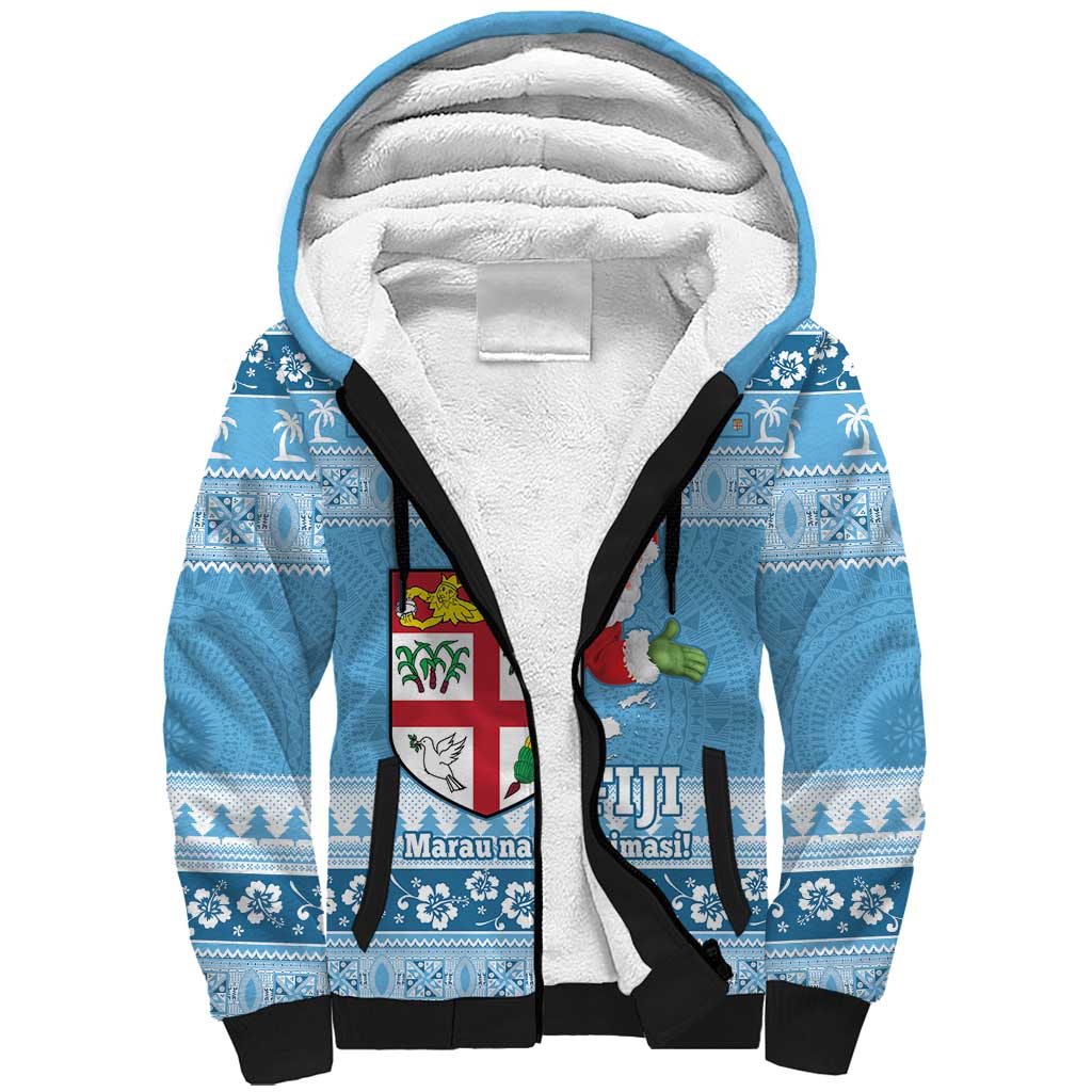 Fiji Christmas Sherpa Hoodie Fijian Masi Marau na Kerisimasi! - Blue