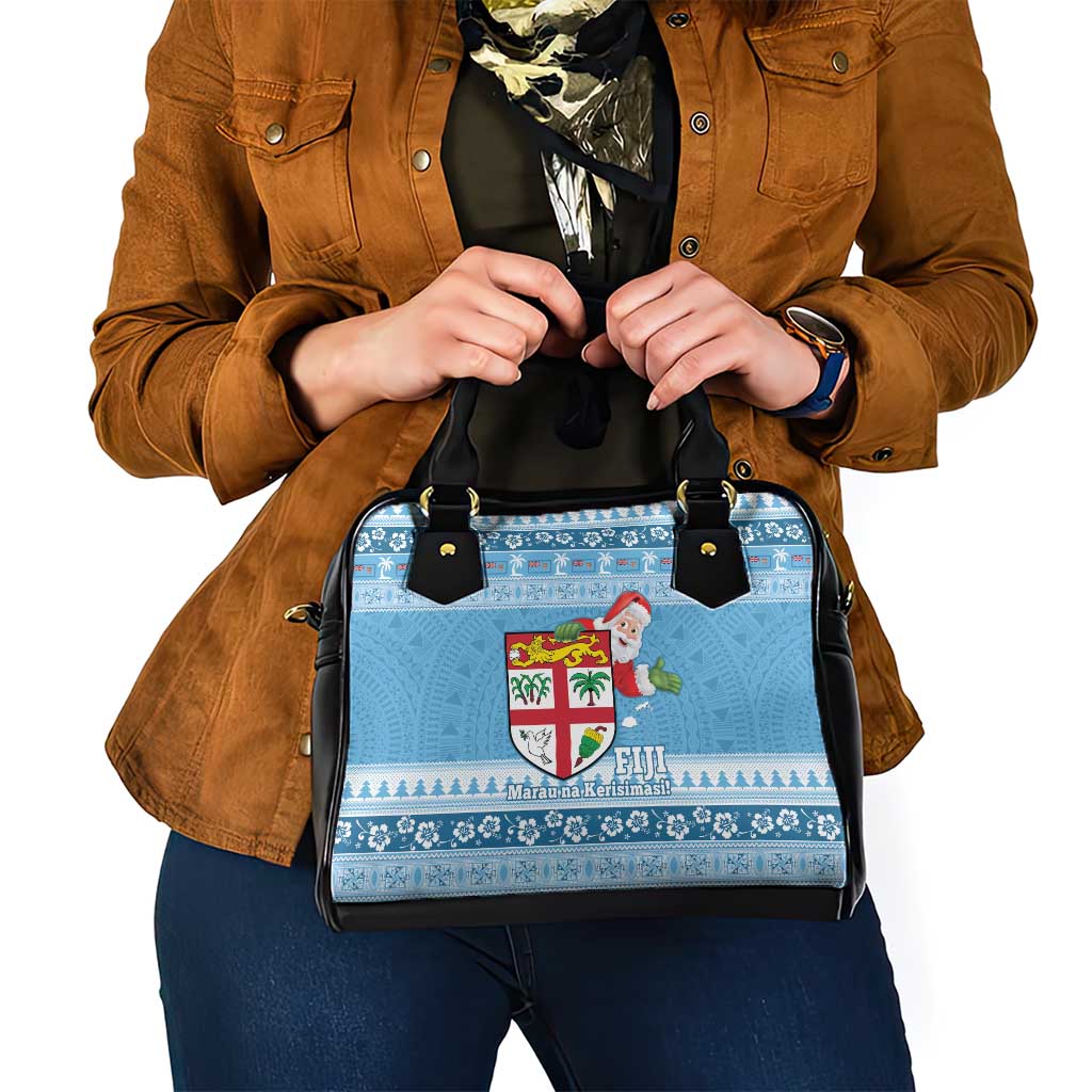 Fiji Christmas Shoulder Handbag Fijian Masi Marau na Kerisimasi! - Blue