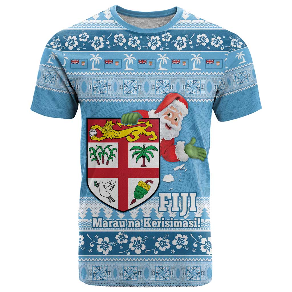 Fiji Christmas T Shirt Fijian Masi Marau na Kerisimasi! - Blue