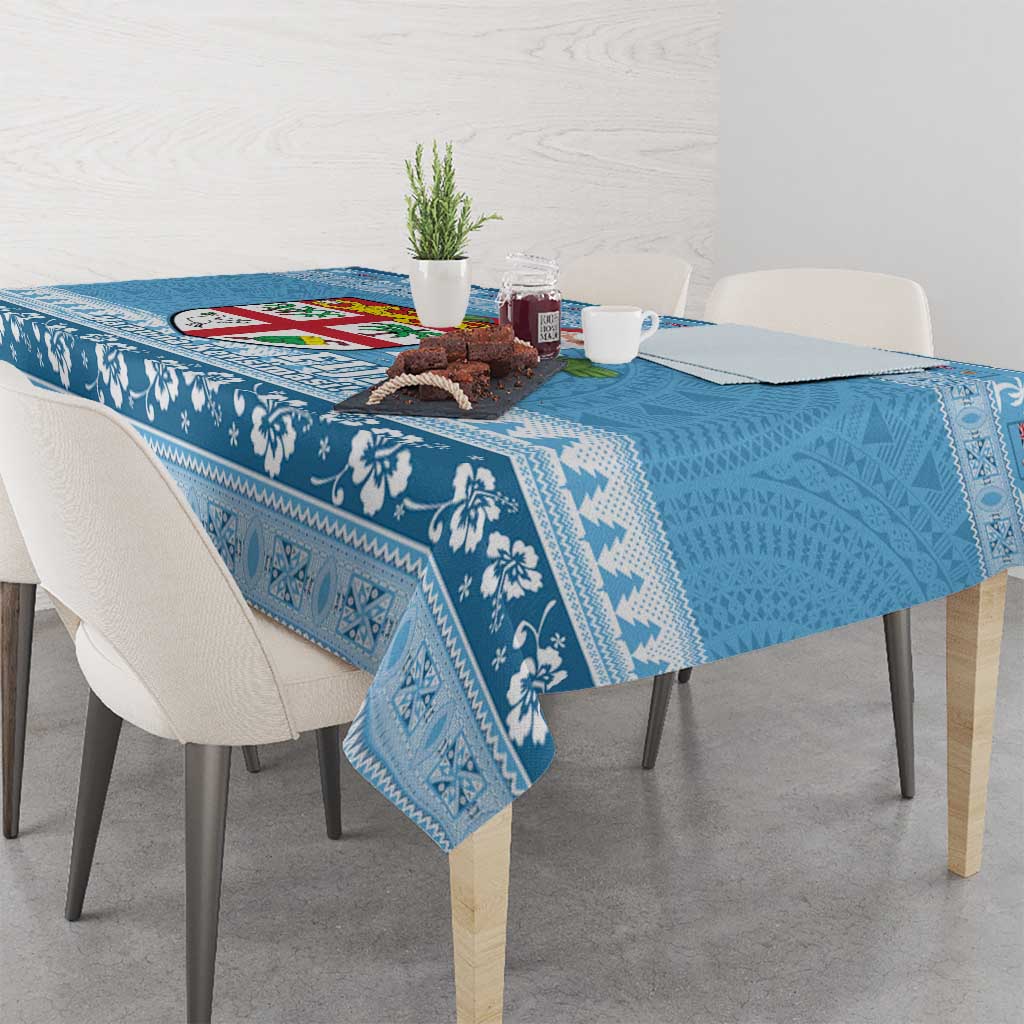 Fiji Christmas Tablecloth Fijian Masi Marau na Kerisimasi! - Blue