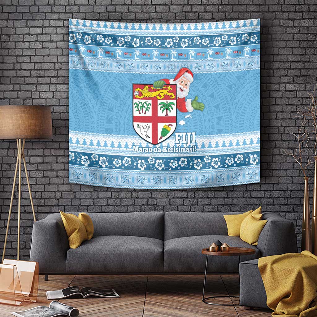 Fiji Christmas Tapestry Fijian Masi Marau na Kerisimasi! - Blue