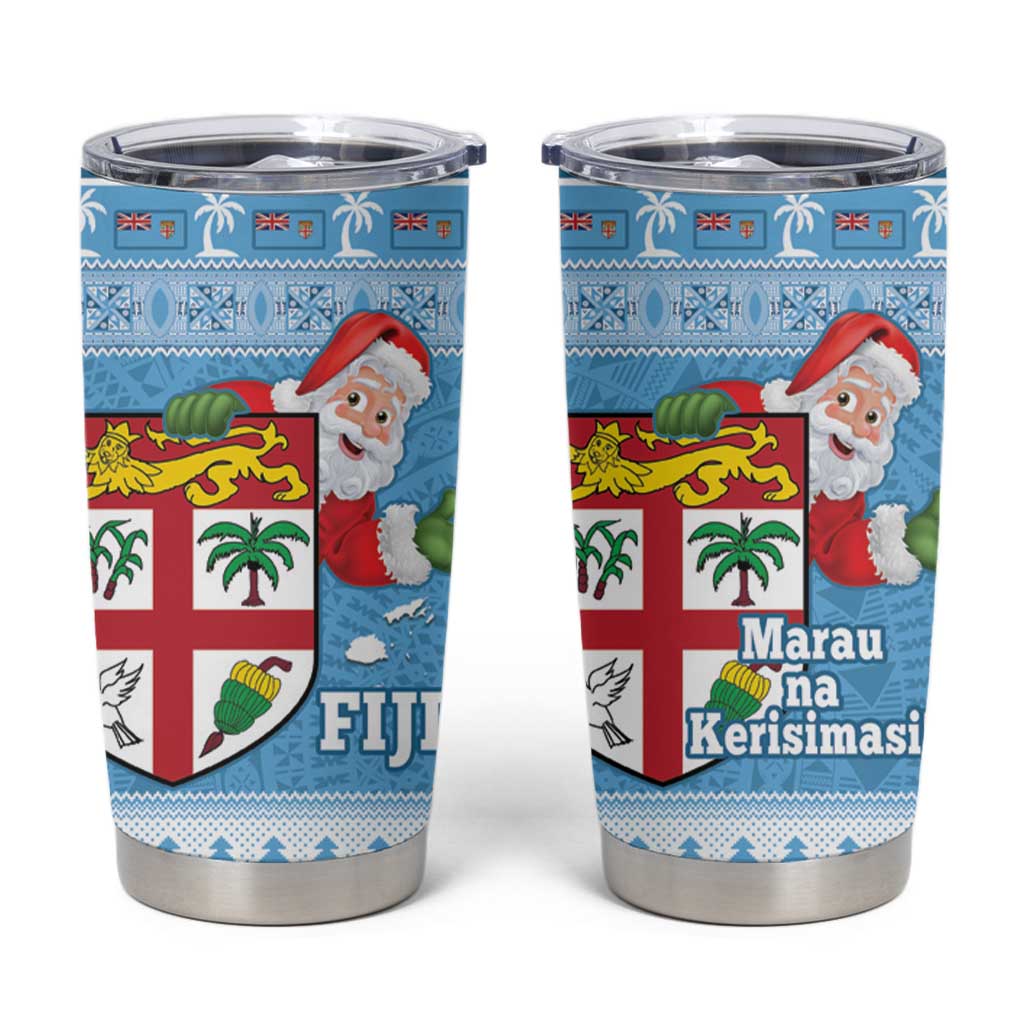 Fiji Christmas Tumbler Cup Fijian Masi Marau na Kerisimasi! - Blue