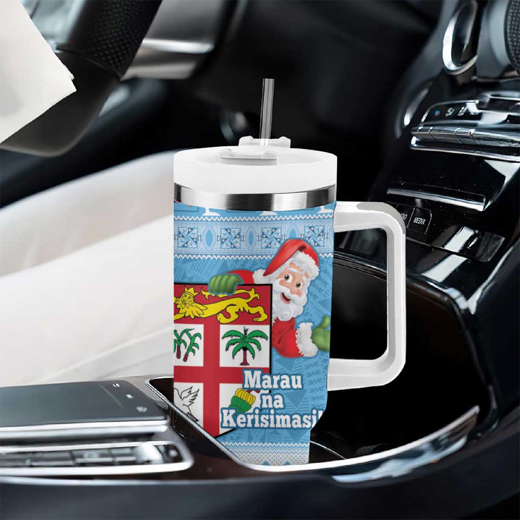 Fiji Christmas Tumbler With Handle Fijian Masi Marau na Kerisimasi! - Blue