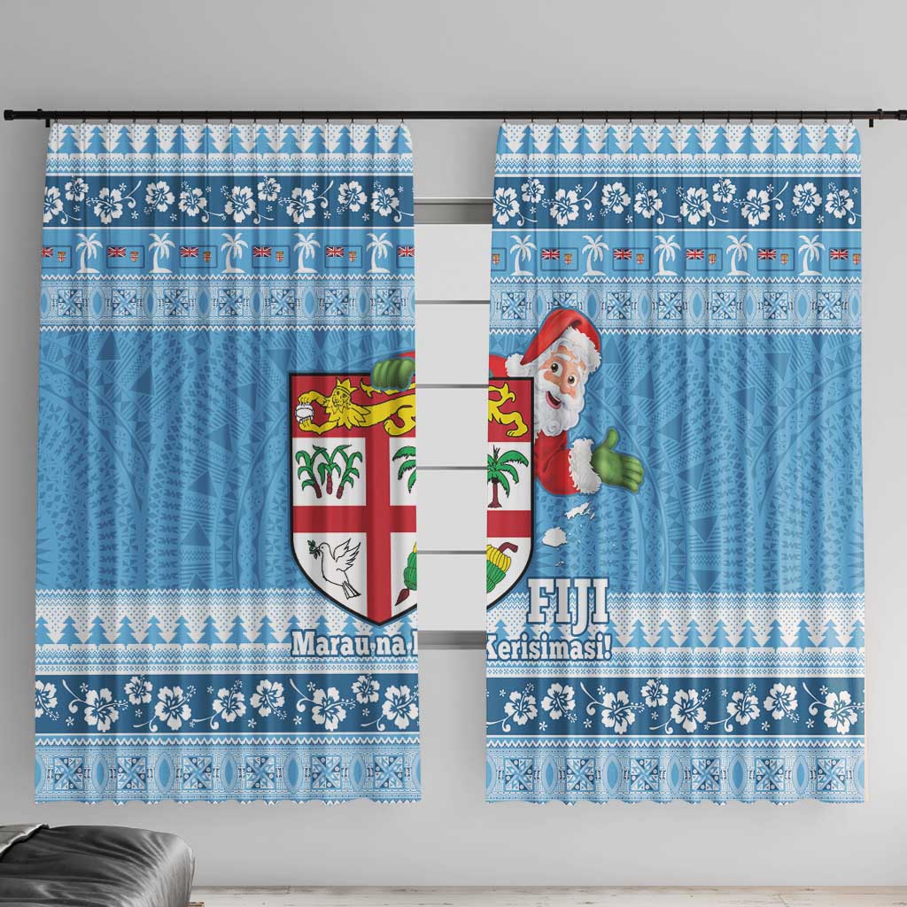 Fiji Christmas Window Curtain Fijian Masi Marau na Kerisimasi! - Blue