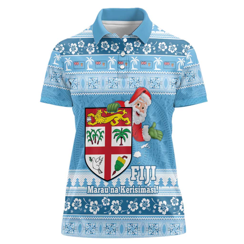 Fiji Christmas Women Polo Shirt Fijian Masi Marau na Kerisimasi! - Blue