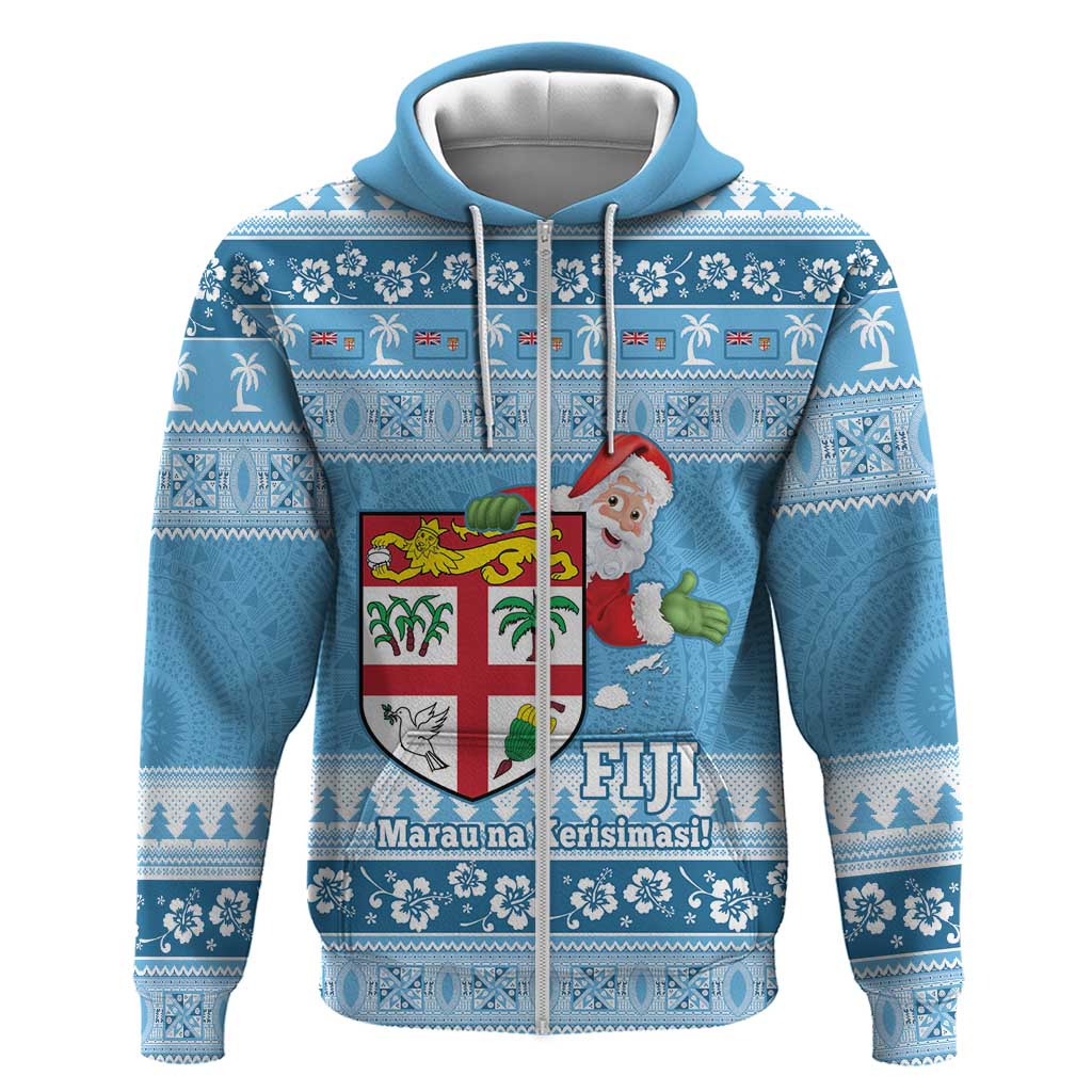 Fiji Christmas Zip Hoodie Fijian Masi Marau na Kerisimasi! - Blue