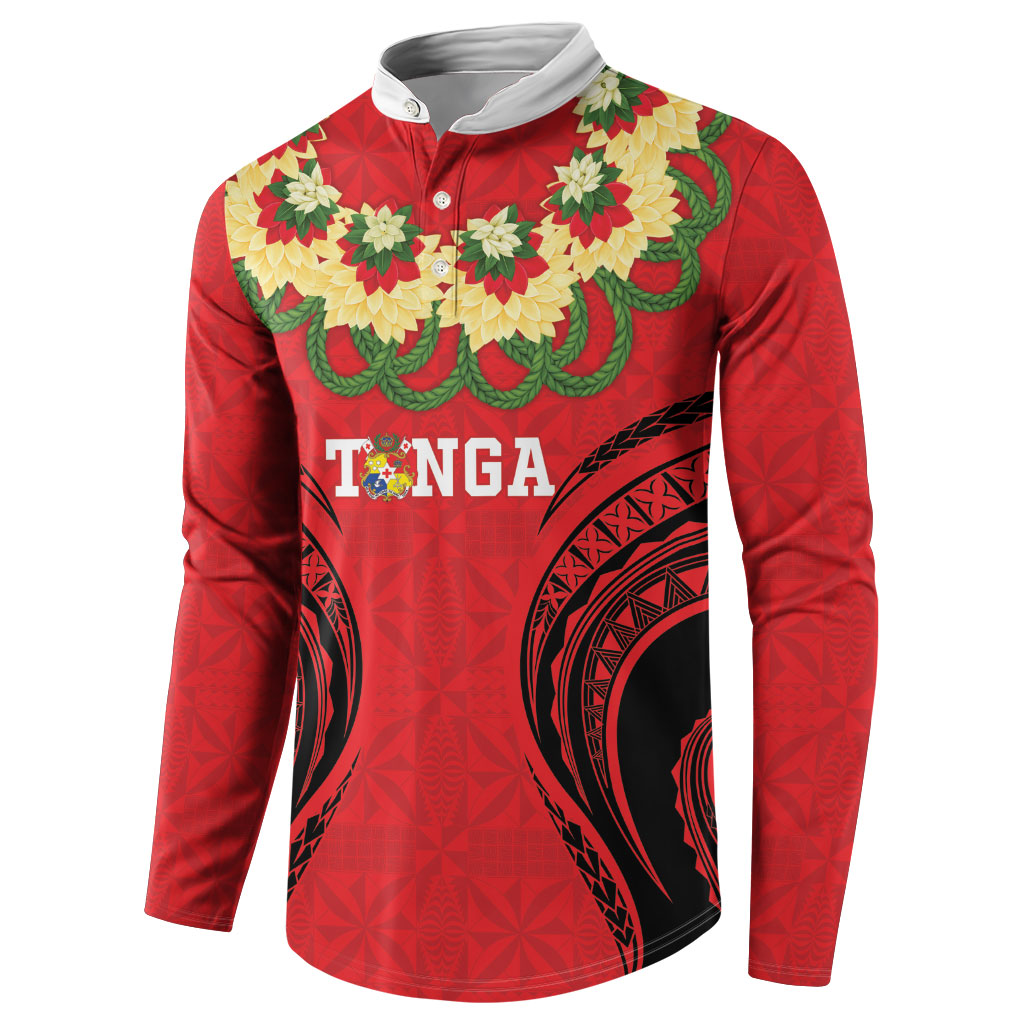 Personalised Red Tonga Ngatu Kahoa Lei Button Sweatshirt LT14 - Polynesian Pride