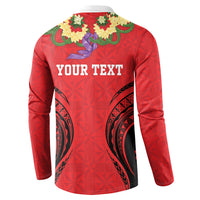 Personalised Red Tonga Ngatu Kahoa Lei Button Sweatshirt LT14 - Polynesian Pride