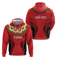 Personalised Red Tonga Ngatu Kahoa Lei Hoodie LT14 - Polynesian Pride