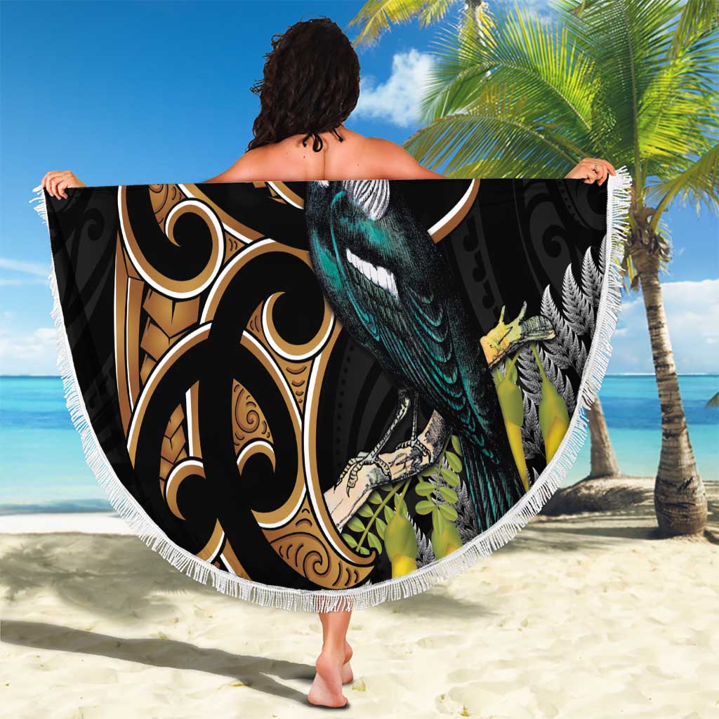 Aotearoa Kowhai Tui Bird Beach Blanket Maori Ngaru With Silver Fern LT14 - Polynesian Pride