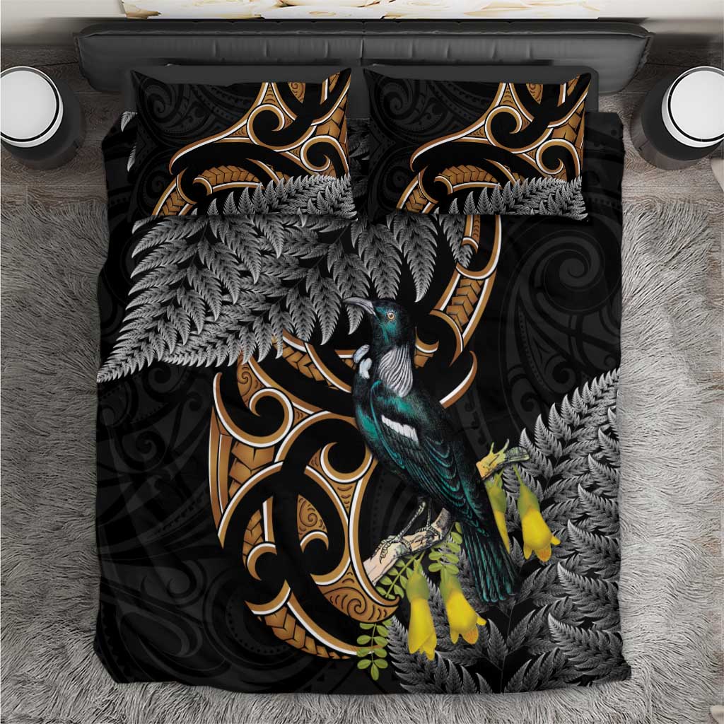 Aotearoa Kowhai Tui Bird Bedding Set Maori Ngaru With Silver Fern