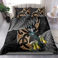 Aotearoa Kowhai Tui Bird Bedding Set Maori Ngaru With Silver Fern