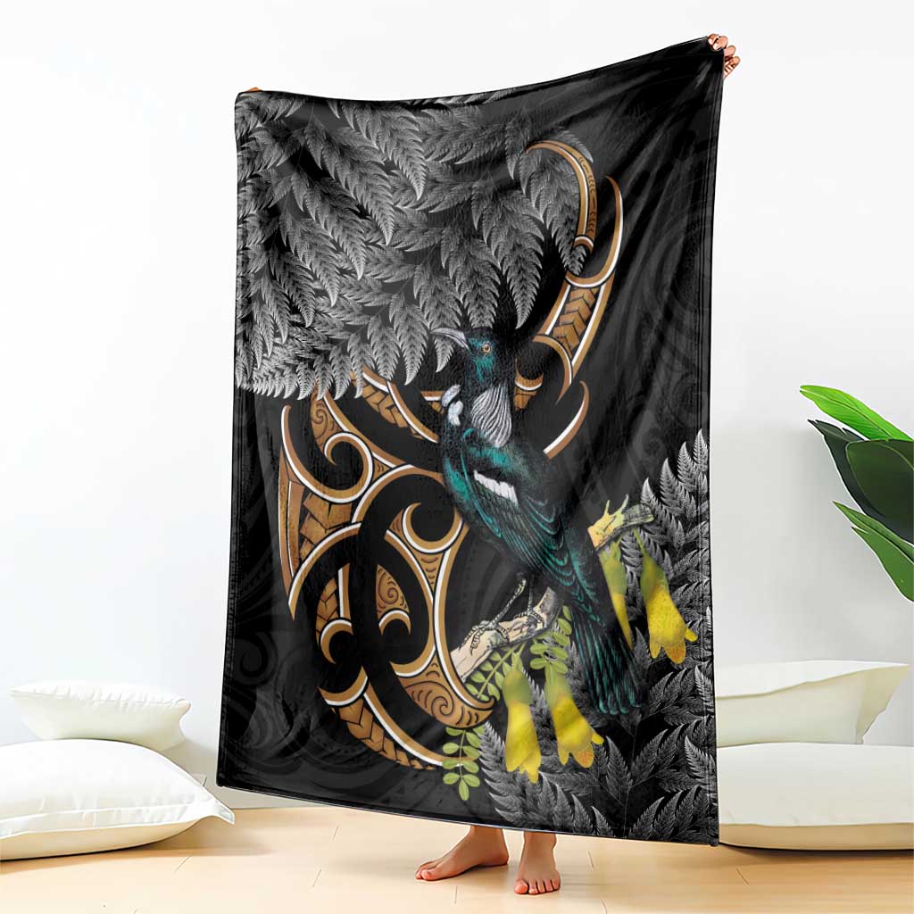 Aotearoa Kowhai Tui Bird Blanket Maori Ngaru With Silver Fern LT14 - Polynesian Pride