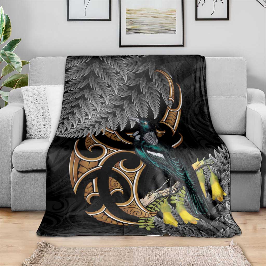 Aotearoa Kowhai Tui Bird Blanket Maori Ngaru With Silver Fern LT14 - Polynesian Pride