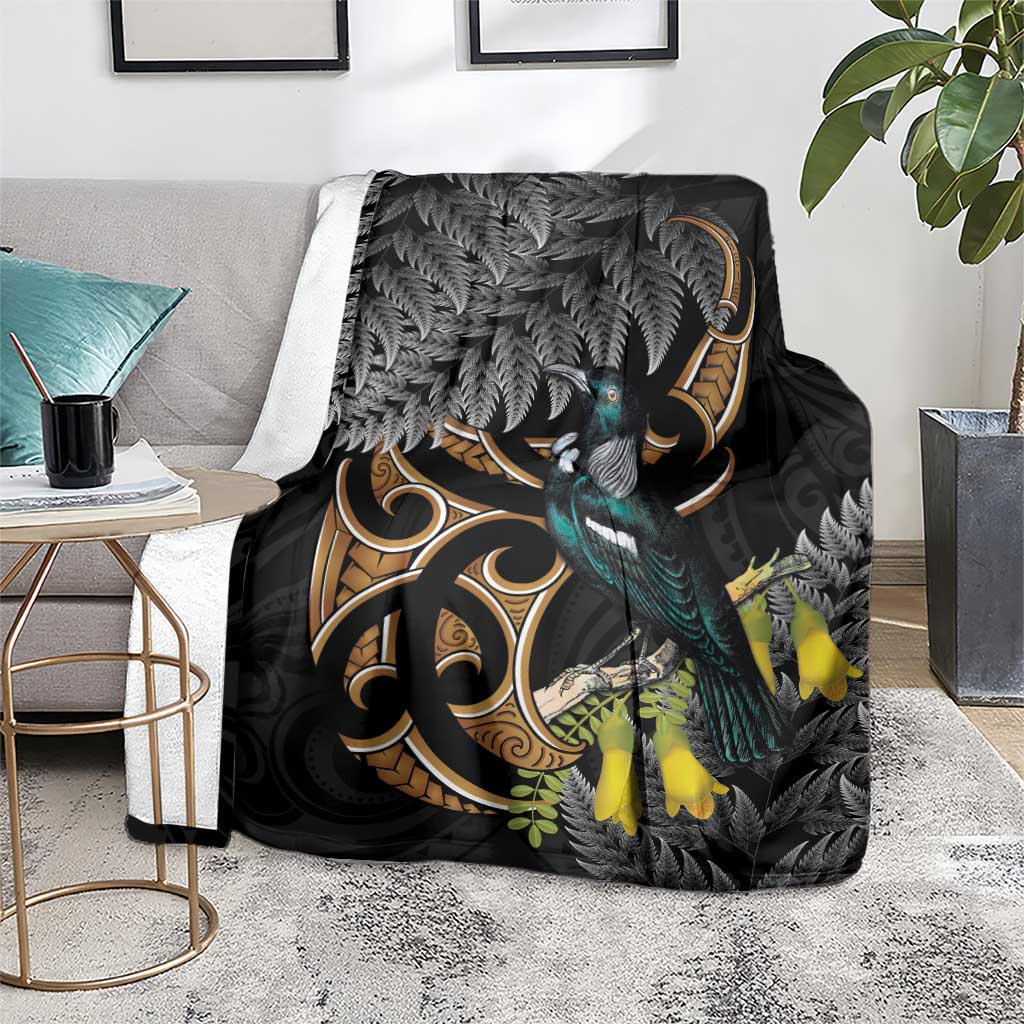 Aotearoa Kowhai Tui Bird Blanket Maori Ngaru With Silver Fern LT14 - Polynesian Pride