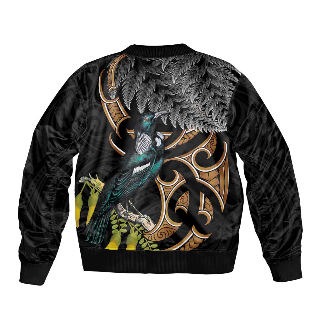 Aotearoa Kowhai Tui Bird Bomber Jacket Maori Ngaru With Silver Fern