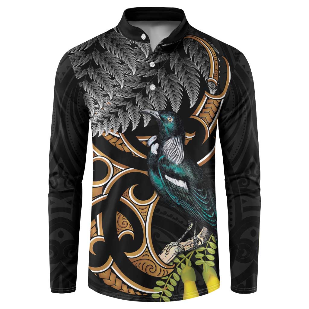 Aotearoa Kowhai Tui Bird Button Sweatshirt Maori Ngaru With Silver Fern