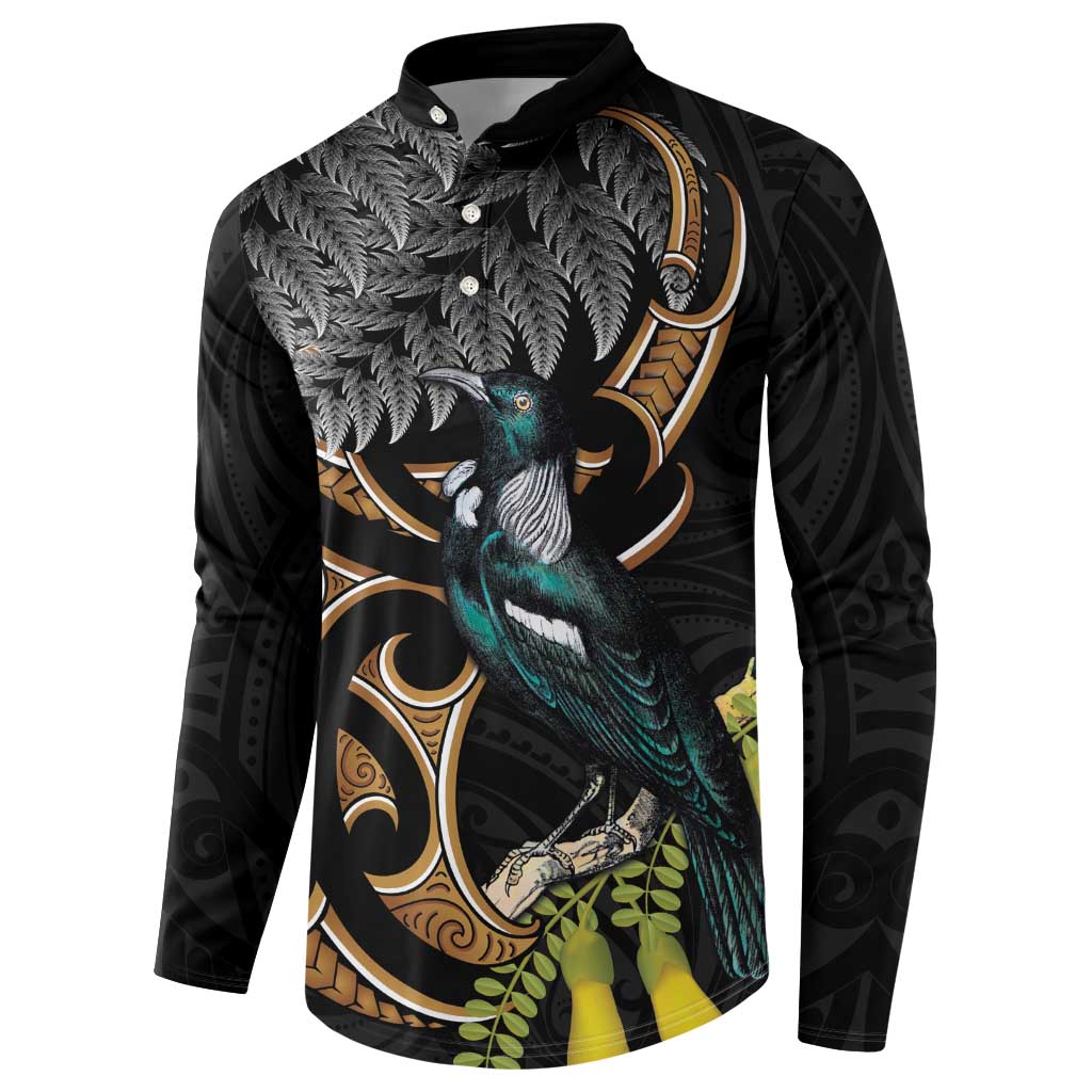 Aotearoa Kowhai Tui Bird Button Sweatshirt Maori Ngaru With Silver Fern
