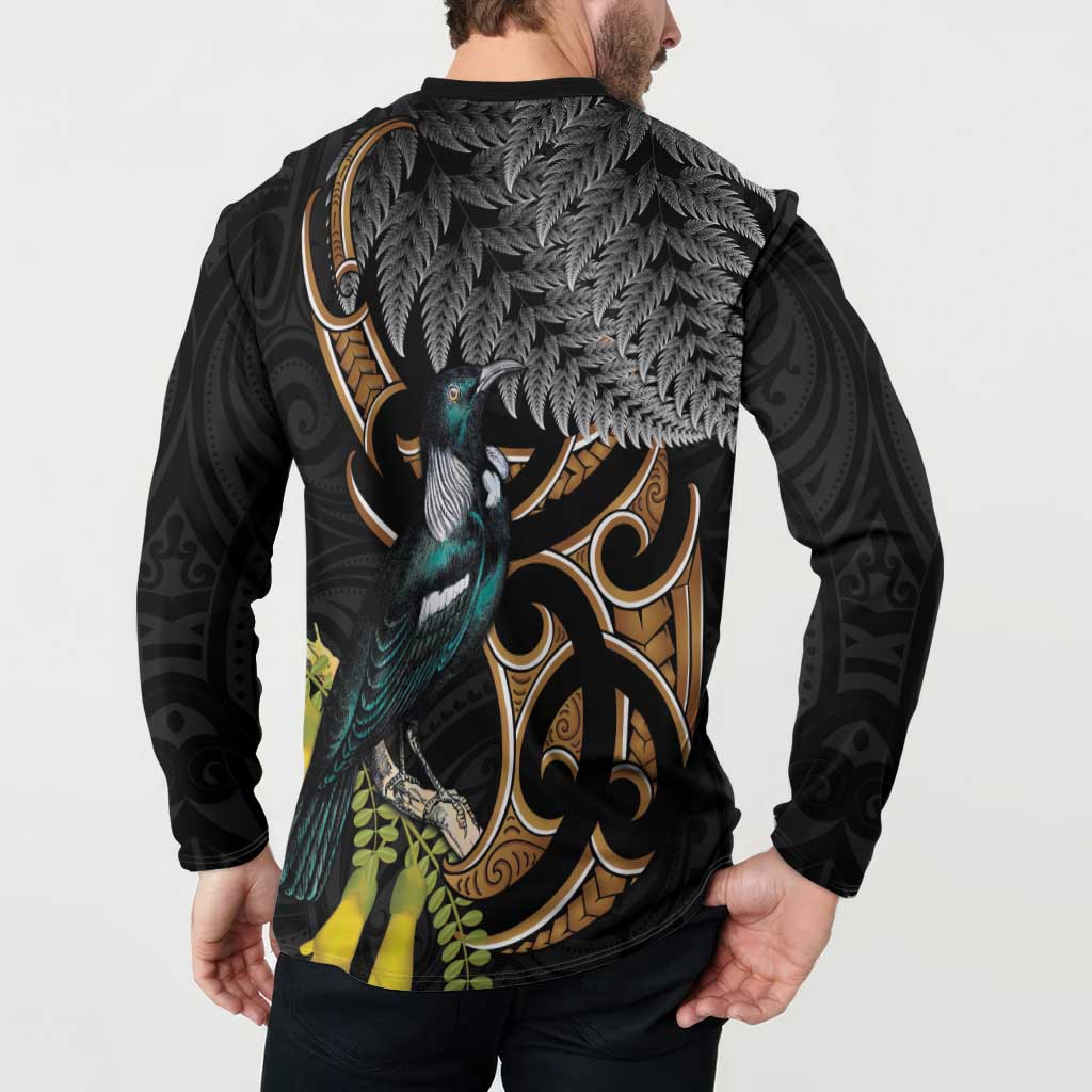 Aotearoa Kowhai Tui Bird Button Sweatshirt Maori Ngaru With Silver Fern