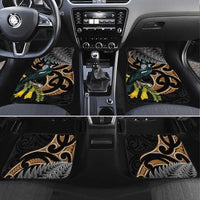 Aotearoa Kowhai Tui Bird Car Mats Maori Ngaru With Silver Fern LT14 Set 4pcs Black - Polynesian Pride