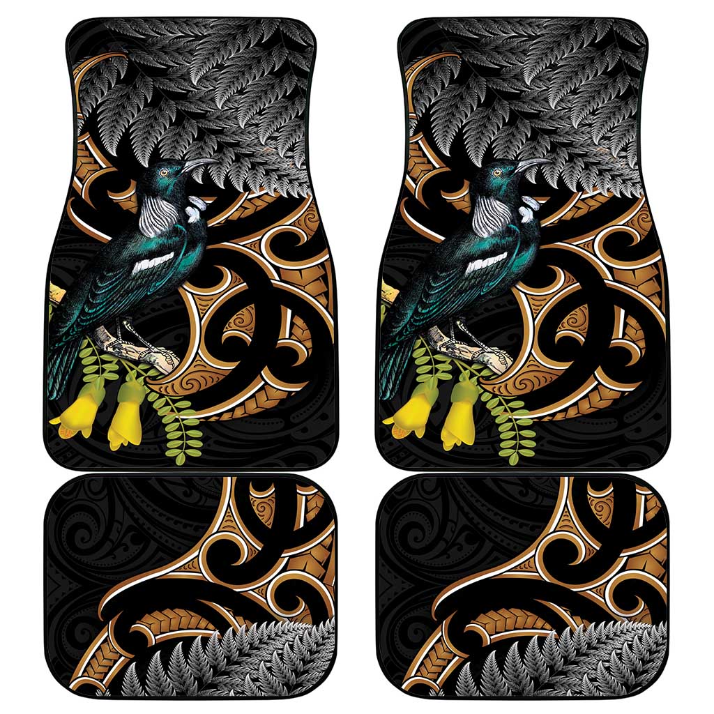 Aotearoa Kowhai Tui Bird Car Mats Maori Ngaru With Silver Fern LT14 - Polynesian Pride