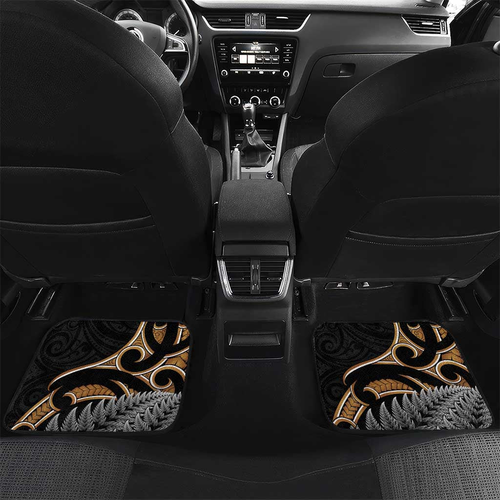 Aotearoa Kowhai Tui Bird Car Mats Maori Ngaru With Silver Fern LT14 Set 2pcs - Back Black - Polynesian Pride