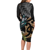 Aotearoa Kowhai Tui Bird Family Matching Long Sleeve Bodycon Dress and Hawaiian Shirt Maori Ngaru With Silver Fern