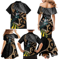 Aotearoa Kowhai Tui Bird Family Matching Mermaid Dress and Hawaiian Shirt Maori Ngaru With Silver Fern