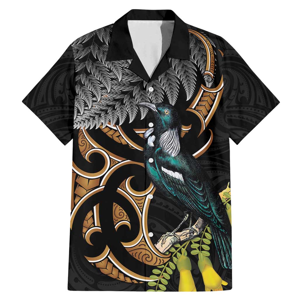 Aotearoa Kowhai Tui Bird Family Matching Mermaid Dress and Hawaiian Shirt Maori Ngaru With Silver Fern