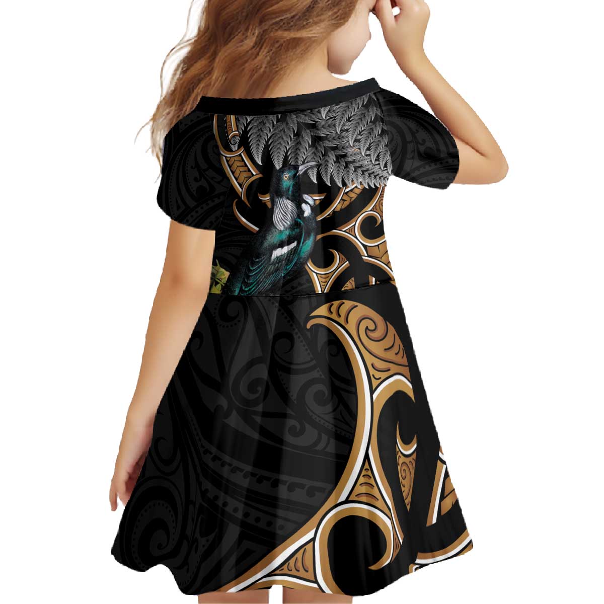 Aotearoa Kowhai Tui Bird Family Matching Off The Shoulder Long Sleeve Dress and Hawaiian Shirt Maori Ngaru With Silver Fern