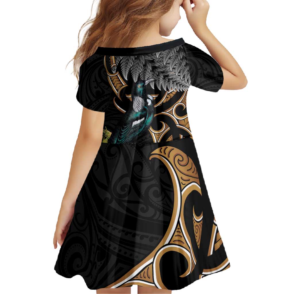 Aotearoa Kowhai Tui Bird Family Matching Short Sleeve Bodycon Dress and Hawaiian Shirt Maori Ngaru With Silver Fern