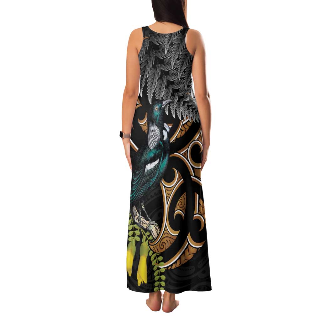 Aotearoa Kowhai Tui Bird Family Matching Tank Maxi Dress and Hawaiian Shirt Maori Ngaru With Silver Fern