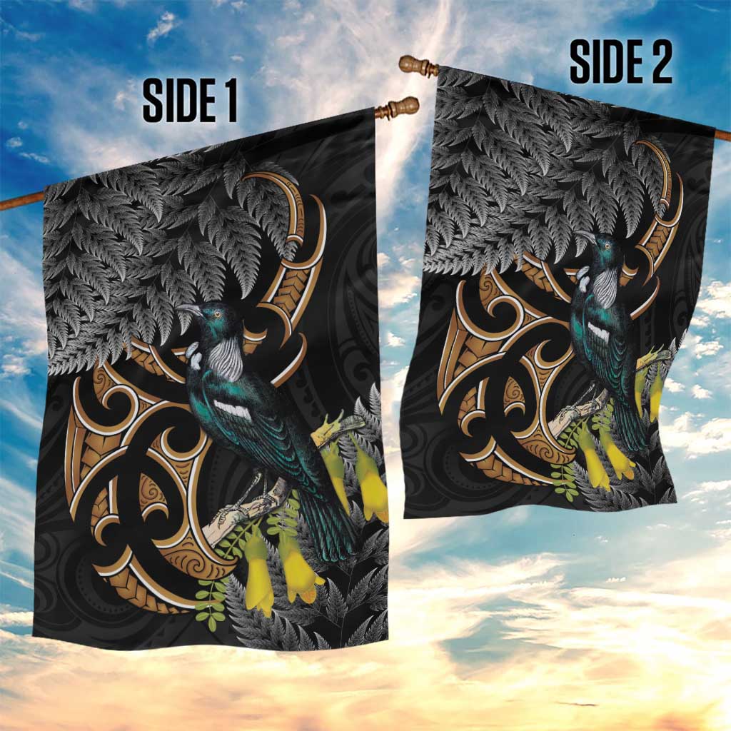 Aotearoa Kowhai Tui Bird Garden Flag Maori Ngaru With Silver Fern LT14 - Polynesian Pride
