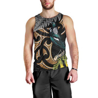 Aotearoa Kowhai Tui Bird Men Tank Top Maori Ngaru With Silver Fern LT14 - Polynesian Pride