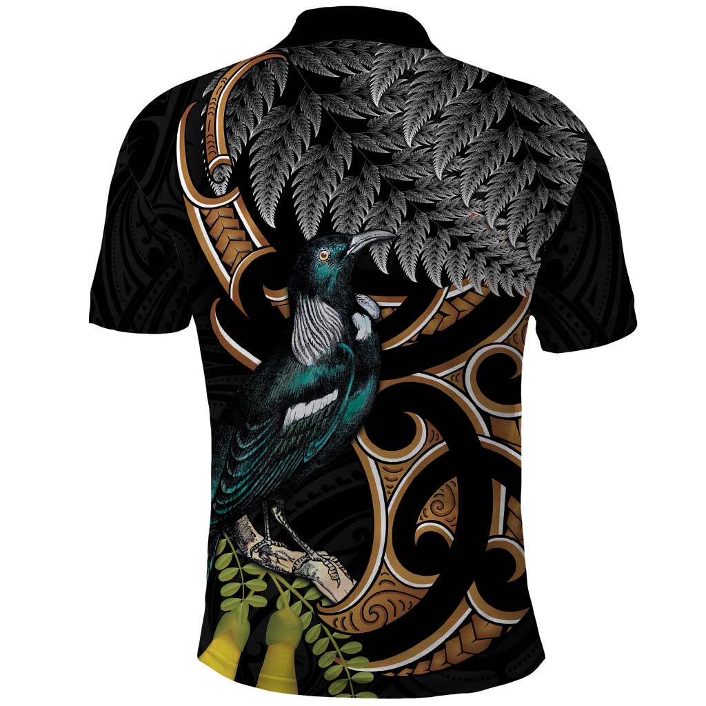 Aotearoa Kowhai Tui Bird Polo Shirt Maori Ngaru With Silver Fern