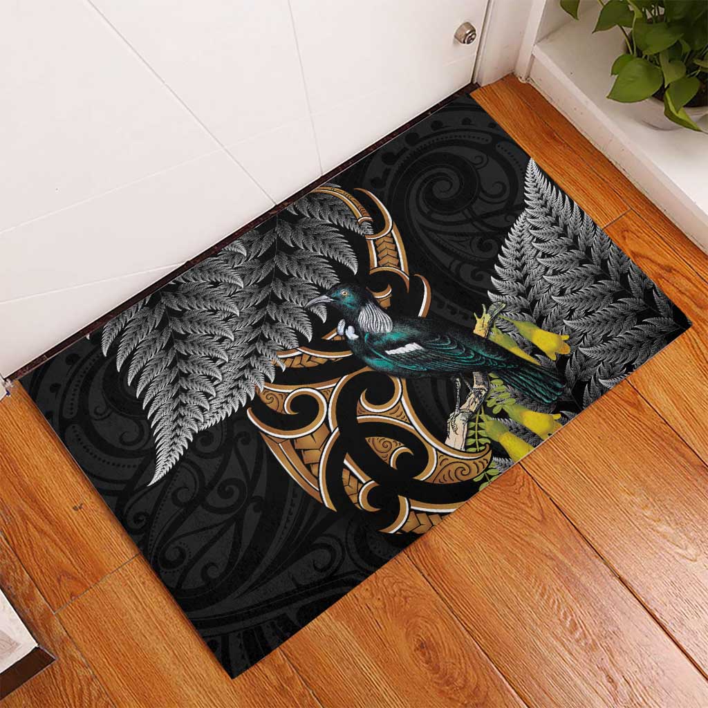 Aotearoa Kowhai Tui Bird Rubber Doormat Maori Ngaru With Silver Fern