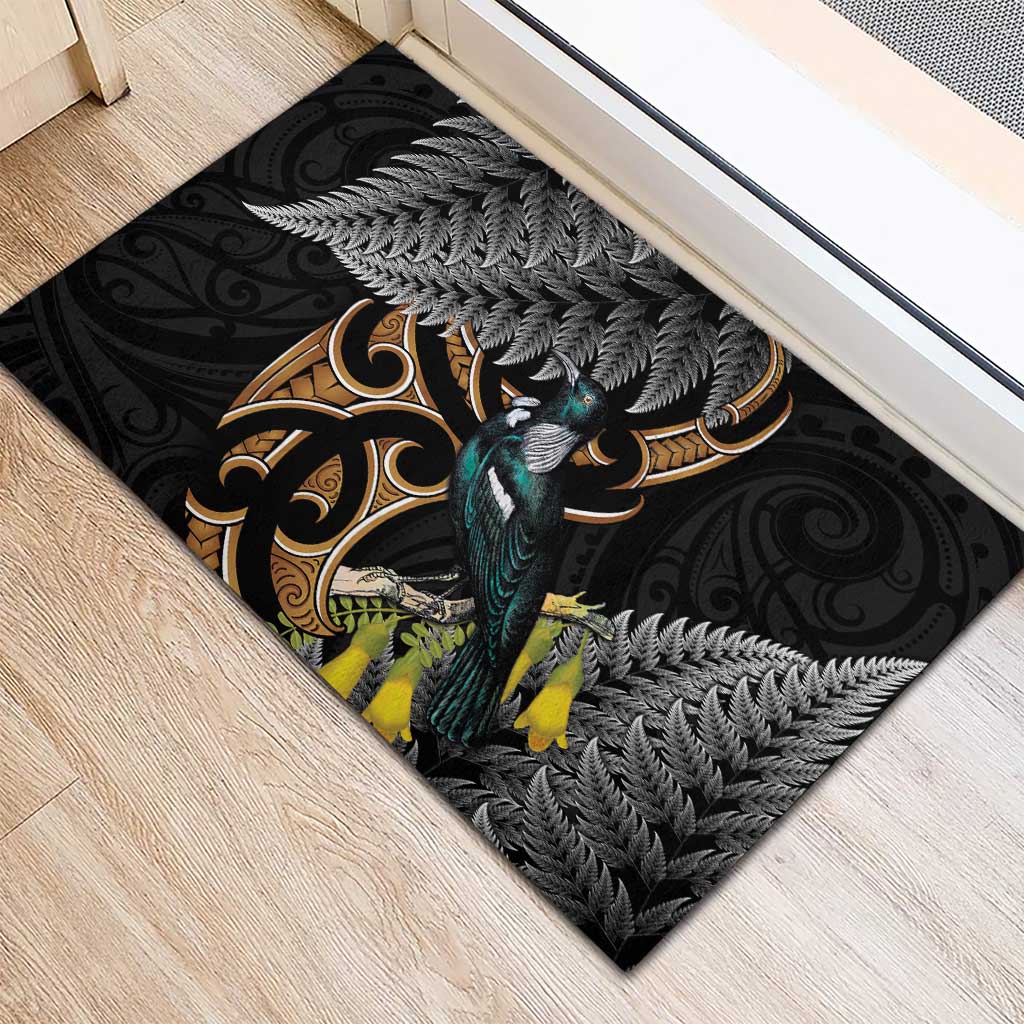 Aotearoa Kowhai Tui Bird Rubber Doormat Maori Ngaru With Silver Fern