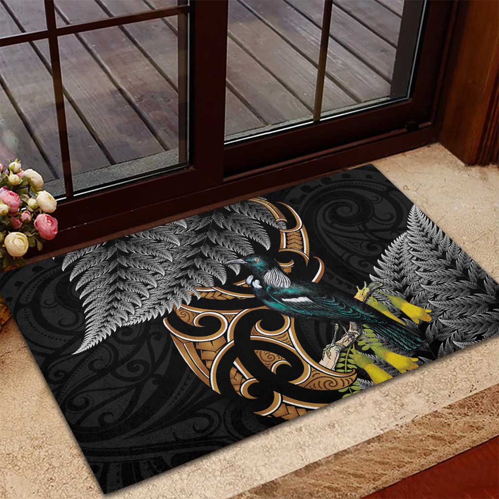 Aotearoa Kowhai Tui Bird Rubber Doormat Maori Ngaru With Silver Fern