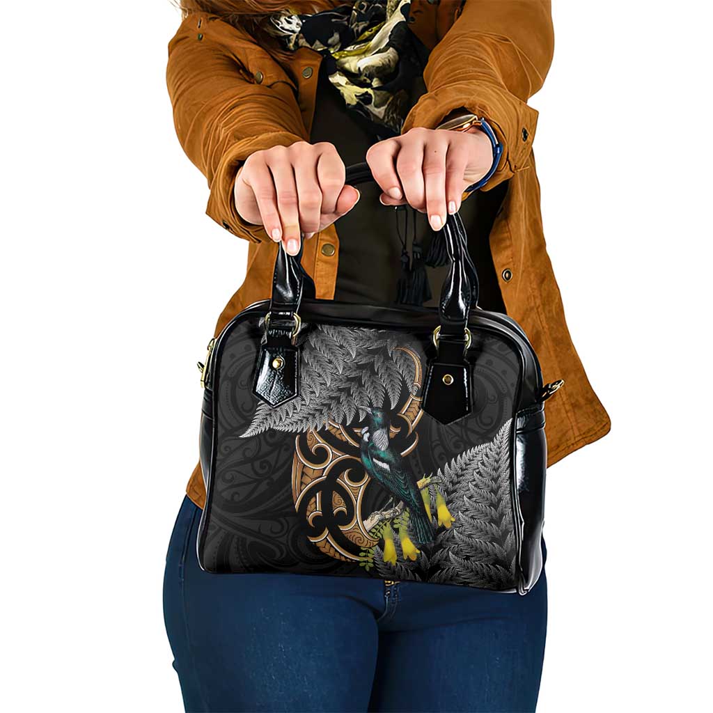 Aotearoa Kowhai Tui Bird Shoulder Handbag Maori Ngaru With Silver Fern