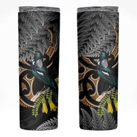 Aotearoa Kowhai Tui Bird Skinny Tumbler Maori Ngaru With Silver Fern