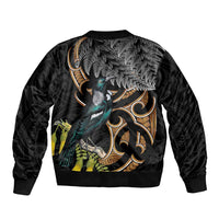 Aotearoa Kowhai Tui Bird Sleeve Zip Bomber Jacket Maori Ngaru With Silver Fern
