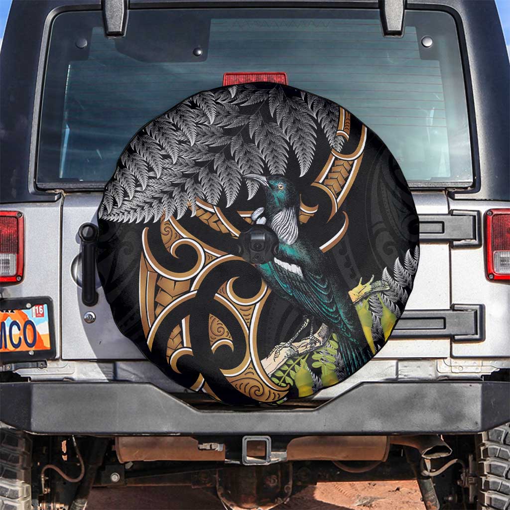 Aotearoa Kowhai Tui Bird Spare Tire Cover Maori Ngaru With Silver Fern