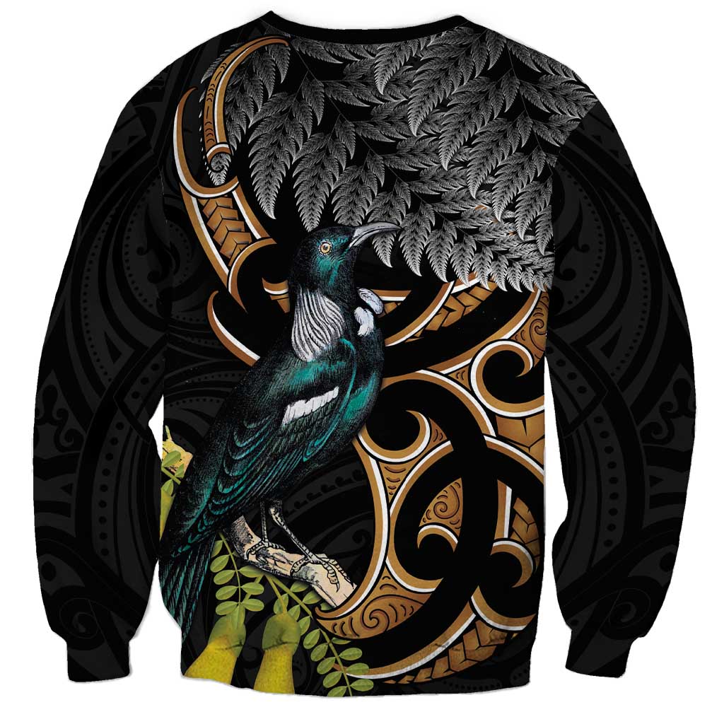 Aotearoa Kowhai Tui Bird Sweatshirt Maori Ngaru With Silver Fern LT14 - Polynesian Pride