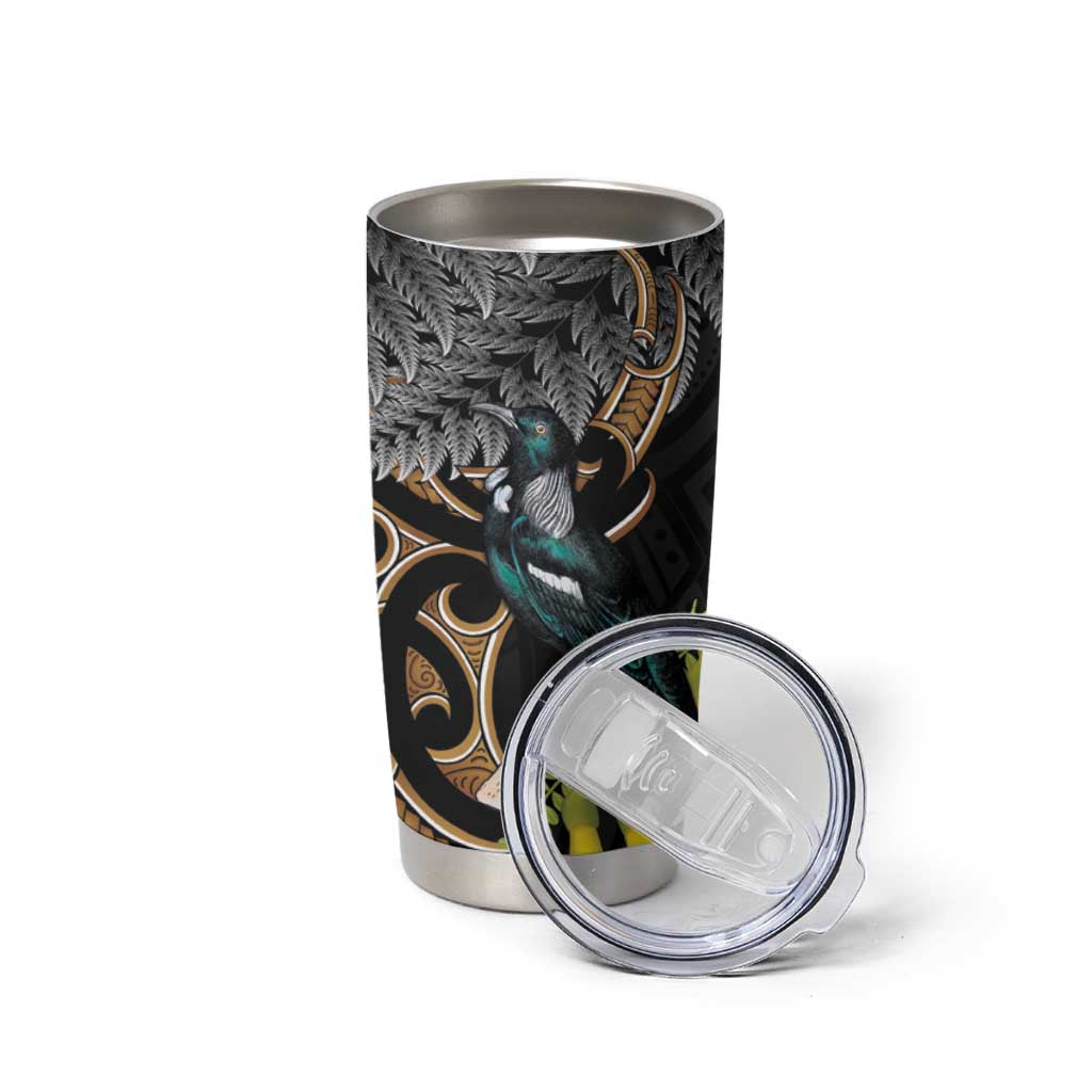 Aotearoa Kowhai Tui Bird Tumbler Cup Maori Ngaru With Silver Fern LT14 - Polynesian Pride