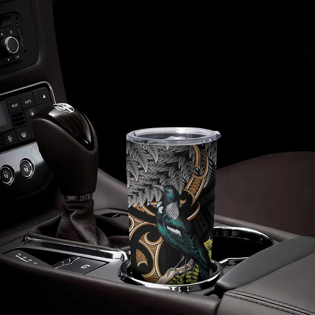Aotearoa Kowhai Tui Bird Tumbler Cup Maori Ngaru With Silver Fern LT14 - Polynesian Pride
