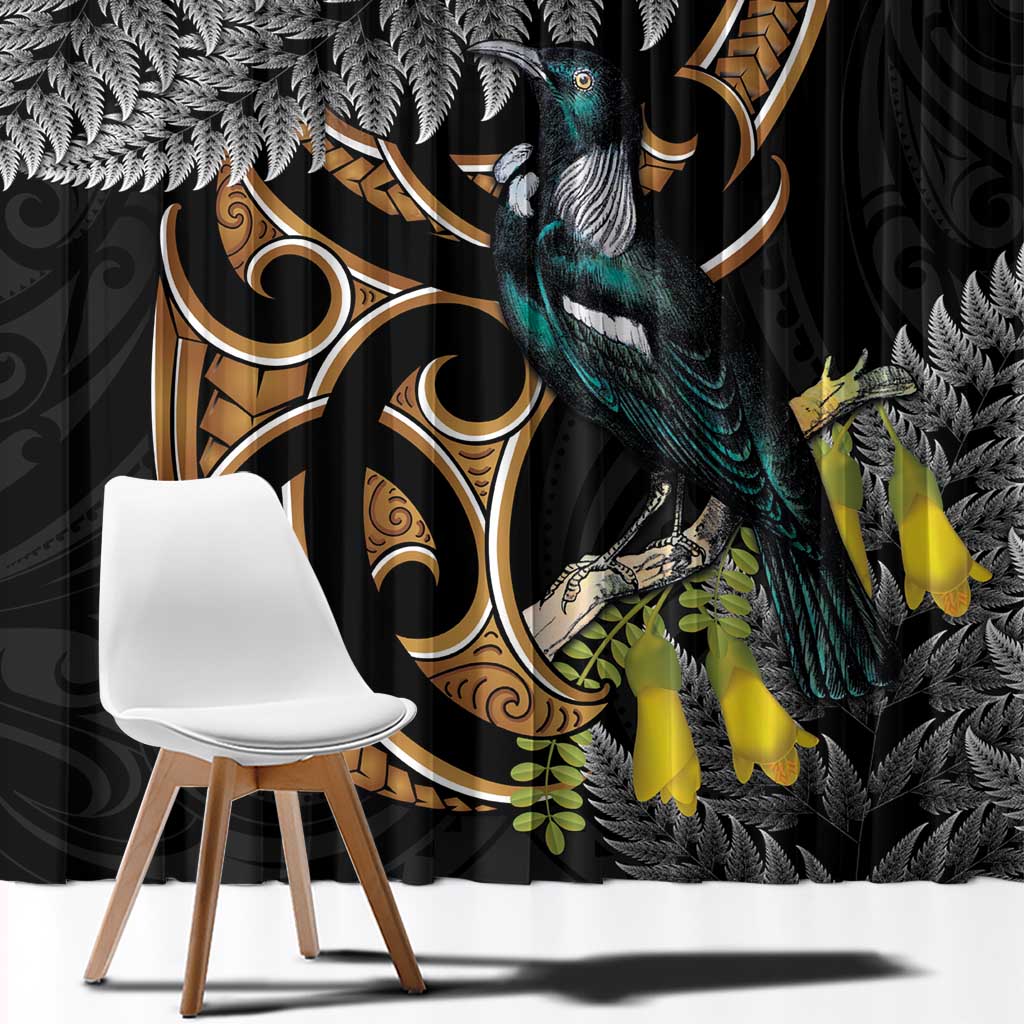 Aotearoa Kowhai Tui Bird Window Curtain Maori Ngaru With Silver Fern LT14 - Polynesian Pride