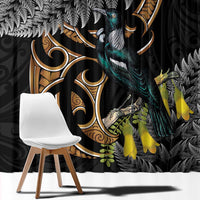 Aotearoa Kowhai Tui Bird Window Curtain Maori Ngaru With Silver Fern LT14 - Polynesian Pride