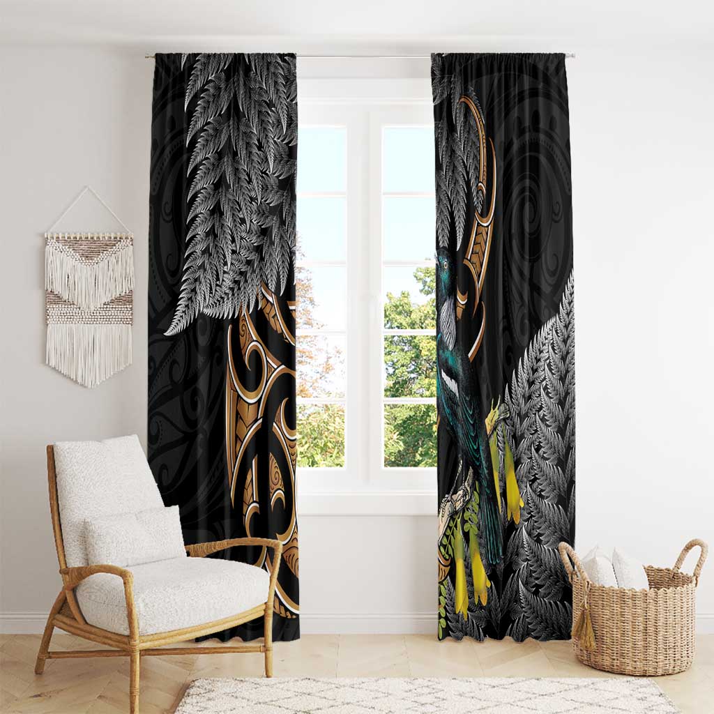 Aotearoa Kowhai Tui Bird Window Curtain Maori Ngaru With Silver Fern LT14 - Polynesian Pride